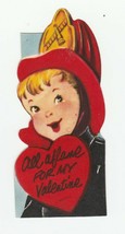 Vintage Valentine Card Fire Fighter Boy All Aflame Fireman 1960&#39;s Die-Cut - £6.25 GBP