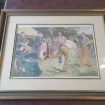 RARE Antique 1878 “Lawn Tennis” Hand Painted Engraving by CS Reinhart 25&quot;x 18.5&quot; - £61.06 GBP