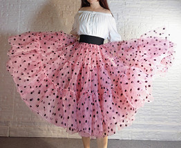 Pink Polka-Dot Puffy Tutu Skirt Outfit A-line Layered Plus Size Puffy Midi Skirt image 4