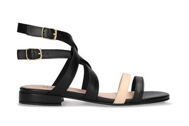Women vegan sandals black apple skin flats with ankle straps adjustable buckles - £98.74 GBP