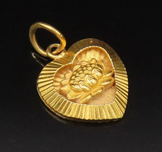CHINESE 24K GOLD - Vintage Floral Linear Textured Love Heart Pendant - G... - £399.33 GBP