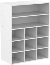 Haioou Shoe Cubby, 9-Cube Stackable Wood Shoe Rack Organizer 5-Tier, White - £93.45 GBP