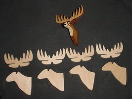 LOT unfinished WOOD Deer ornaments 4 unfinished &amp; 1 finished NEW - £5.50 GBP