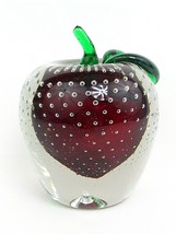 Gorgeous Viking Art Glass Paperweight Apple Shaped Red Green Control Bub... - $48.51