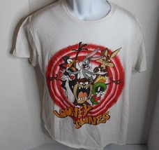 Looney Tunes Men&#39;s White Graffiti Graphic Short Sleeve Cotton T-Shirt Sz L - £11.66 GBP