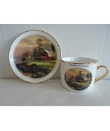 Thomas Kinkade RIVERBEND FARM Gilt Porcelain Cup &amp; Saucer Excellent Ship... - £11.79 GBP