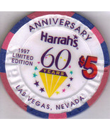 $5 60 Years Anniversary HARRAHS 1997 Ltd. Edt. Las Vegas Casino Chip - $9.95