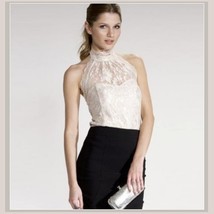 Haute Ivory Lace Layered Over Backless Velour Sleeveless Sexy Turtleneck Top