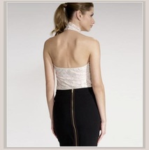 Haute Ivory Lace Layered Over Backless Velour Sleeveless Sexy Turtleneck Top image 2