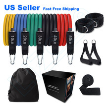 5 Exercise Resistance Bands Cords 150 Lbs Set Yoga Pilates Workout Fitness - £37.70 GBP