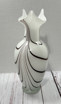 White &amp; Amethyst Pulled Swirl Hand Blown Art Glass Vase Modern Decor READ - £28.14 GBP