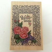 Stampendous Rubber Stamp Warmest Wishes Sentiment Words Roses Card Makin... - $11.97