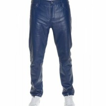 Real Leather Casual Jeans Biker Pant Men&#39;s Blue Genuine Sheepskin Leathe... - £103.43 GBP+