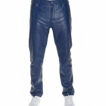 Real Leather Casual Jeans Biker Pant Men&#39;s Blue Genuine Sheepskin Leathe... - £80.50 GBP+