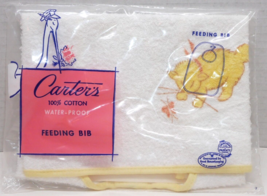VTG Carter’s Waterproof Cotton Baby Feeding Bib Carters Snap NOS Cat But... - £10.99 GBP