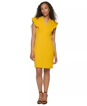 DKNY Women&#39;s Flutter-Sleeve V-Neck Dress Golden Spice Size 4 $129 - £38.68 GBP