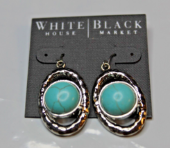 White House Black Market French Wire Earrings Silver Tone Hammered W Tur... - £14.01 GBP