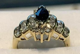 Authenticity Guarantee 
14K Yellow Gold 0.50 ct Marquise Sapphire &amp; Roun... - £705.32 GBP