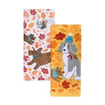 NEW Puppy Dogs Playing in Fall Leaves Kitchen Towels Set of two 16.5 x 26 inches - £8.75 GBP