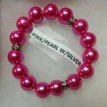 Pink Pearl Bracelet With Rhinestone Spacers On Stretch Cord New Unisex - £8.50 GBP