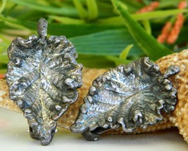 Vintage Napier Figural Leaf Earrings Clip On Silver Tone Dimensional - $19.95