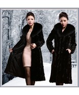  Long Dark Sable Mink Faux Fur Top Coat with Large Collar and Side Pockets  - £150.70 GBP