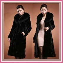  Long Dark Sable Mink Faux Fur Top Coat with Large Collar and Side Pockets  image 2