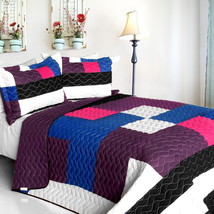 [Sideman] 3PC Vermicelli - Quilted Patchwork Quilt Set (Full/Queen Size) - £80.58 GBP