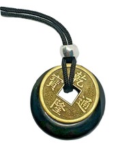 Feng Shui Coin Necklace Obsidian Pendant Gemstone Lucky Amulet 30mm Donut Cord - £12.60 GBP