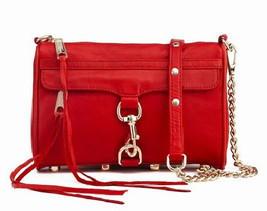 Nwt Rebecca Minkoff Mini Mac Clutch Leather Crossbody Bag Red Gold $200 Authentc - £119.08 GBP