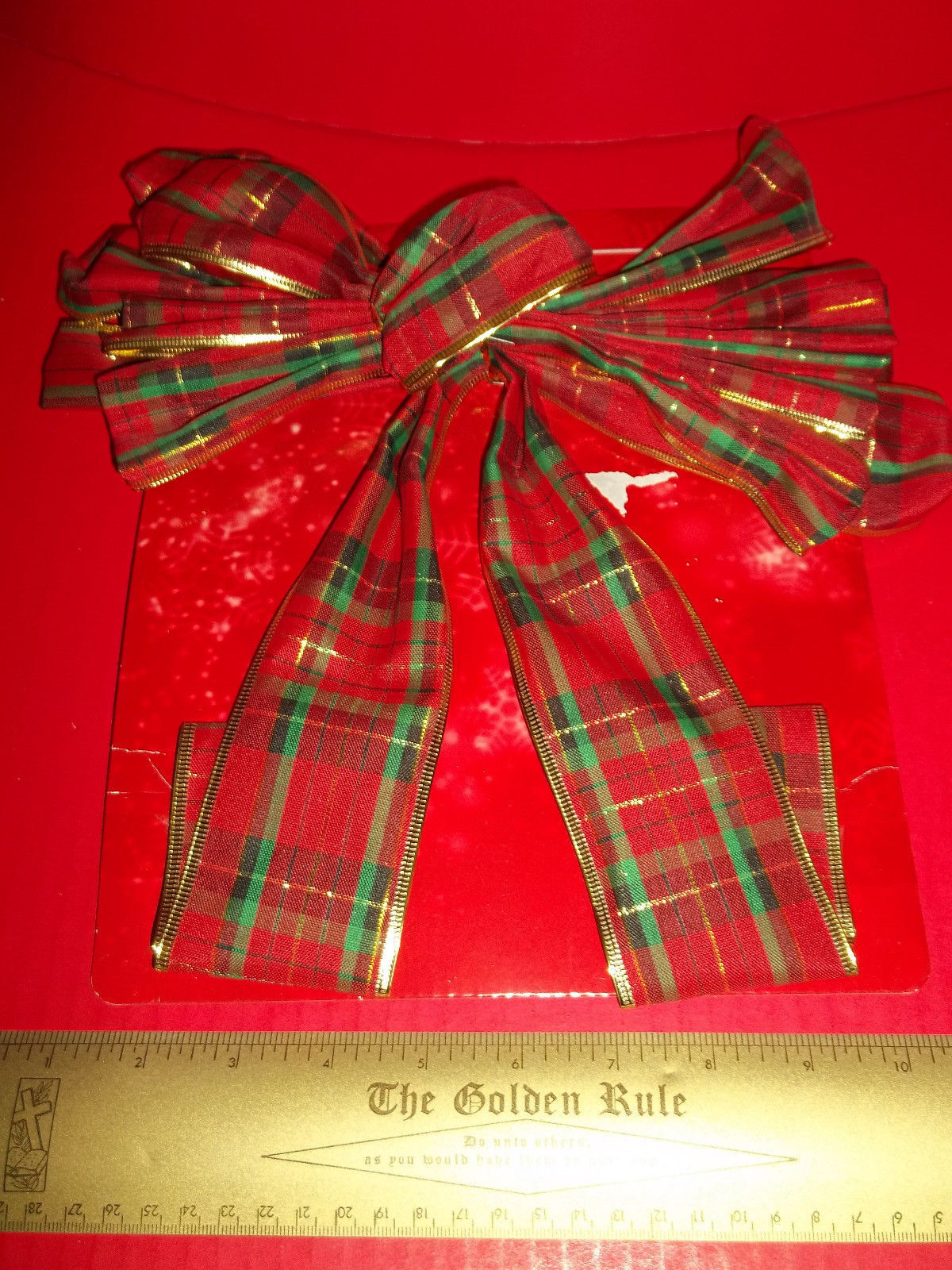 Home Holiday Decor Bow Christmas Red Green Plaid Tree Topper Ornament De... - $9.49