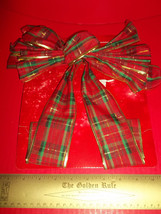 Home Holiday Decor Bow Christmas Red Green Plaid Tree Topper Ornament Decoration - £7.58 GBP