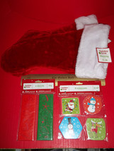 Toy Holiday Christmas Stockings Set Plush Tote Treat Containers Stencil Notebook - £7.44 GBP