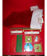 Toy Holiday Christmas Stockings Set Plush Tote Treat Containers Stencil ... - $9.49