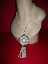 Women Jewelry Gold Metal White Pendant Necklace Tassel Chain Fashion Treasure - £15.00 GBP