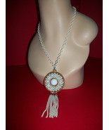 Women Jewelry Gold Metal White Pendant Necklace Tassel Chain Fashion Tre... - £14.90 GBP