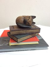 Sleeping Cat Over Books Decorative Paper Weight. Solid Wood carved. - £13.05 GBP