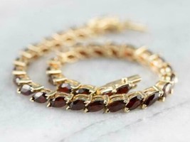 7.10Ct Marquesita Imitación Rojo Granate Tenis Pulsera 14k Oro Amarillo Chapado - £126.17 GBP