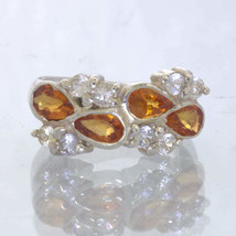 Orange Pear Sapphire White Round Sapphire 925 Statement Ring size 6 Design 44 - £111.38 GBP