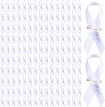 Hanaive 150 Set Lung Cancer Awareness Ribbons White Ribbons with Pins Lung Cance - £11.31 GBP