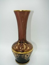 Vintage Authenic  8 in Vase, Blown Glass Art, Floral Gold Scroll  - £14.79 GBP