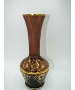 Vintage Authenic  8 in Vase, Blown Glass Art, Floral Gold Scroll  - £14.76 GBP