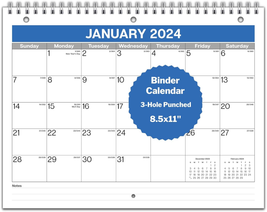Dunwell 2024 Calendar for 3-Ring Binder, Wall or Desk, 8.5X11 Spiral Bound 3-Hol - £8.92 GBP