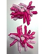 Shades of Pink Set of Two Corker Hair Ribbons on 2&quot; Clip with Rose Bud C... - $10.27 CAD