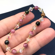 Handmade Purple Amethyst Tourmaline &amp; Crystals 6mm Bracelet 碧璽加人造水晶手鍊手串 證書 - £5.06 GBP