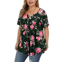 3XL  Summer Loose Blouses Women  Printed Ruffle Flowy Shirts Casual V Neck Short - £30.87 GBP