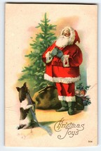 Santa Claus Christmas Postcard Saint Nick Dog Holding Stocking X-mas Tree K - £9.23 GBP