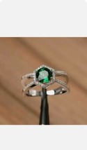 2Ct Round Simulated Green Emerald Halo Engagement Ring 14K White Gold Plated - £65.19 GBP