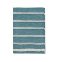 Sferra Blue Throw Blanket Peacock Dobby Stripe Fringe Wool Silk Marice Italy NEW - £132.30 GBP