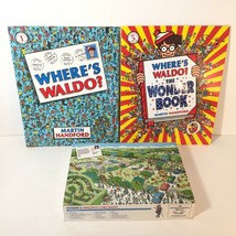 Lot of 2 Where's Waldo Search Books and 100 piece Jigsaw Puzzle Safari Park 1989 - £15.44 GBP